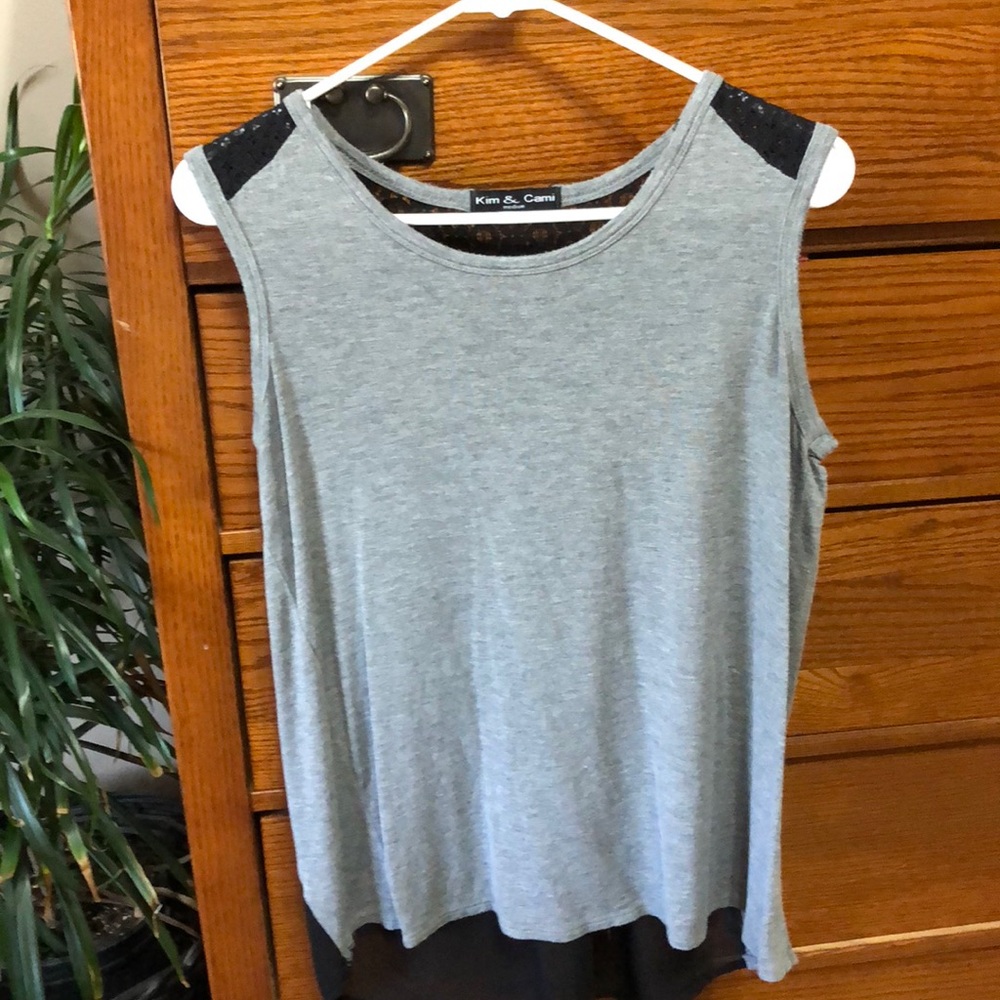 Tank top with lace shoulders